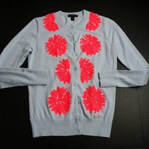 J Crew Blue Orange Floral Sequin Jackie Cardigan Size Small